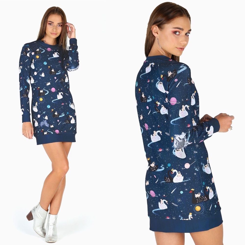 Black Milk Pugs on a Swan Sweater Dress
